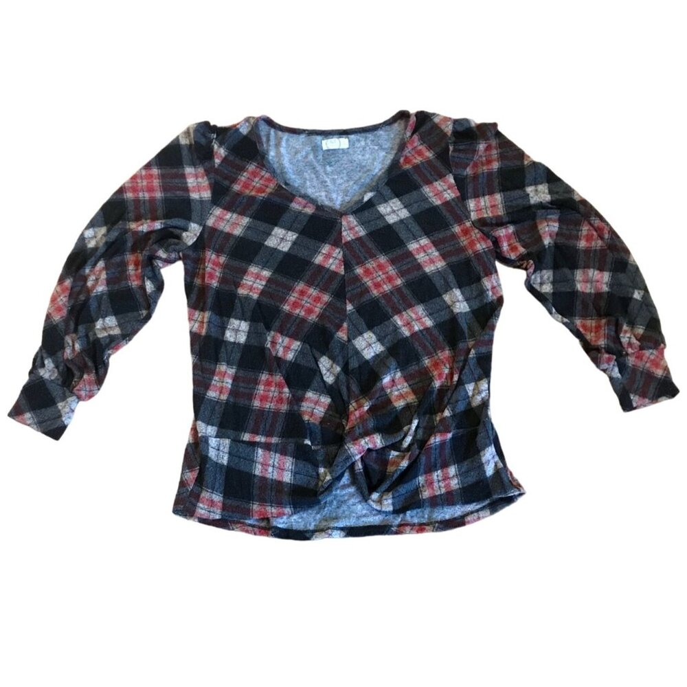 Share Maurices Shirt Womens XL Plaid Twist Front Top Red Black